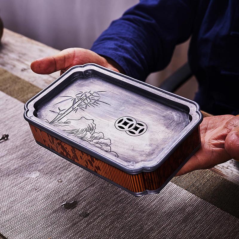 Ấm tre Tương Phi, khay đựng nước hình chữ nhật thiếc cổ, khay đựng trà nhỏ, khay đựng trà, khay đựng trà gia dụng, dụng cụ trà Kung Fu, ấm