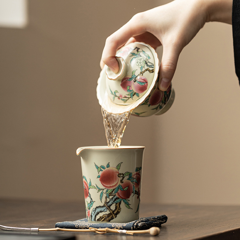 Cốc công tắc Cửu đào lò Ru cổ cốc trà gốm sứ gia dụng cốc đơn cốc trà đồng phục phụ kiện bộ trà kungfu có thể nuôi