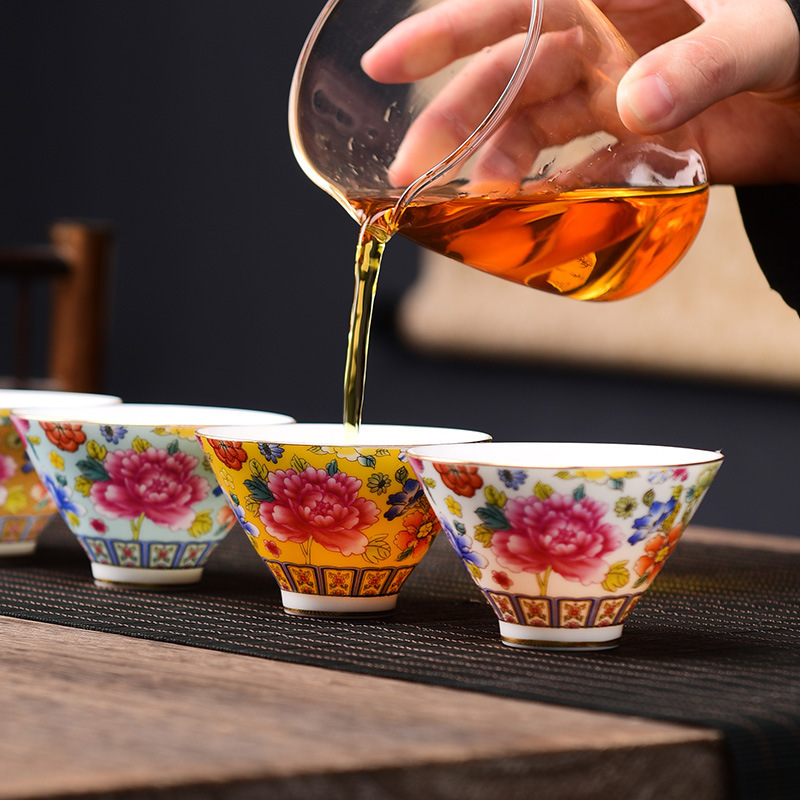 Cốc trà gốm sứ tráng men, cốc chủ nhân, cốc đơn, bộ trà trắng xanh, cốc trà trăm hoa, cốc trà Kung Fu, bộ trà, hộp quà