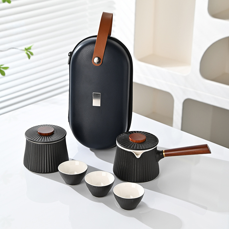 Bộ ấm trà du lịch Nhật Bản một ấm ba cốc gốm sứ nhanh cốc cầm tay cầm bên hông cầm tay cao cấp sang trọng nhẹ