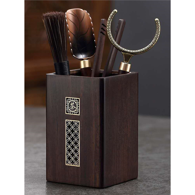 Trà đạo bằng gỗ mun sáu quý ông bộ dụng cụ pha trà thìa kẹp dao ống trà nhà sản xuất phụ kiện lưu trữ bán buôn