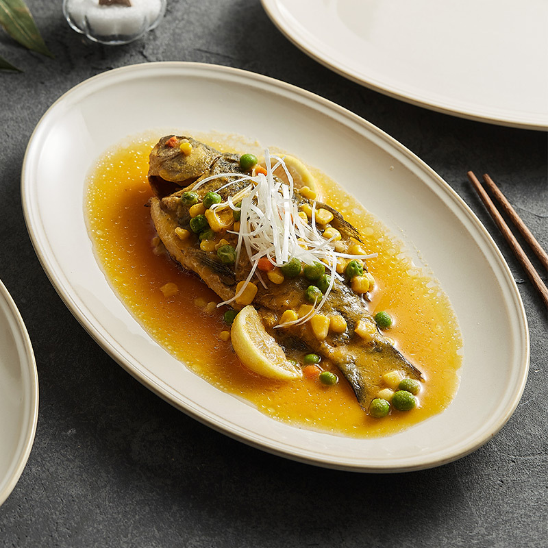 Đĩa cá gốm biến đổi Lò Vàng, đĩa Cá hấp gia dụng, đĩa ăn thương mại cao cấp, Đĩa ăn hình bầu dục, đĩa lớn