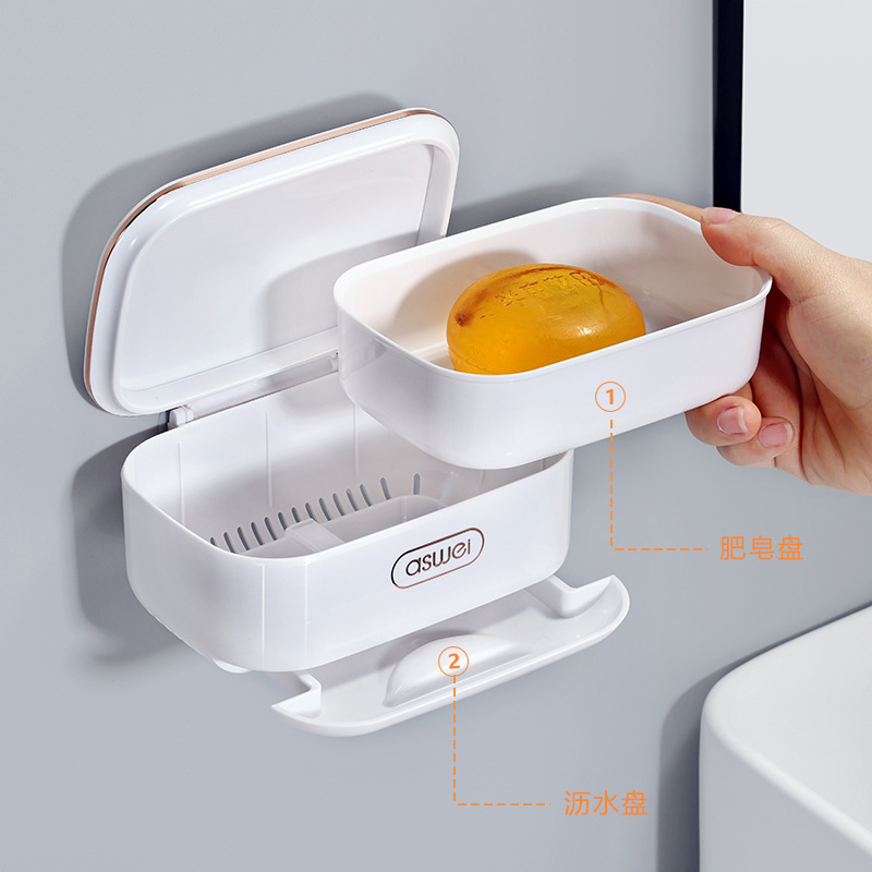 Hộp đựng xà phòng đựng xà phòng Kiểu treo tường thoát nước không đục lỗ Giá để đồ gia dụng có nắp dùng cho phòng tắm du lịch ký túc xá