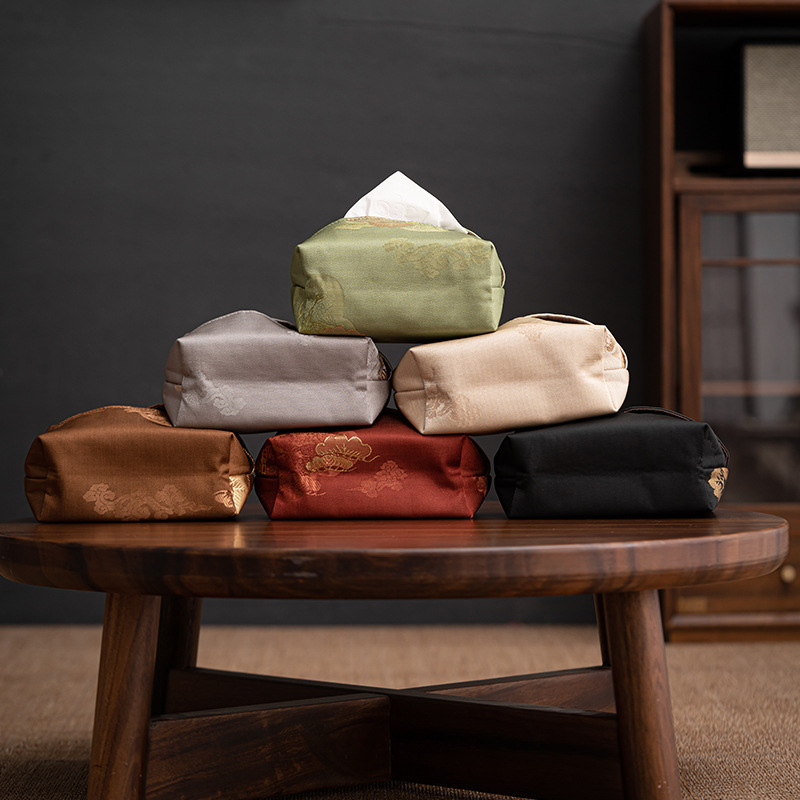 Túi đựng khăn giấy gấm dệt gấm vân thông vải nghệ thuật hộp rút giấy bàn trà phòng trà túi đựng đồ chống bụi hàng ngày bán buôn