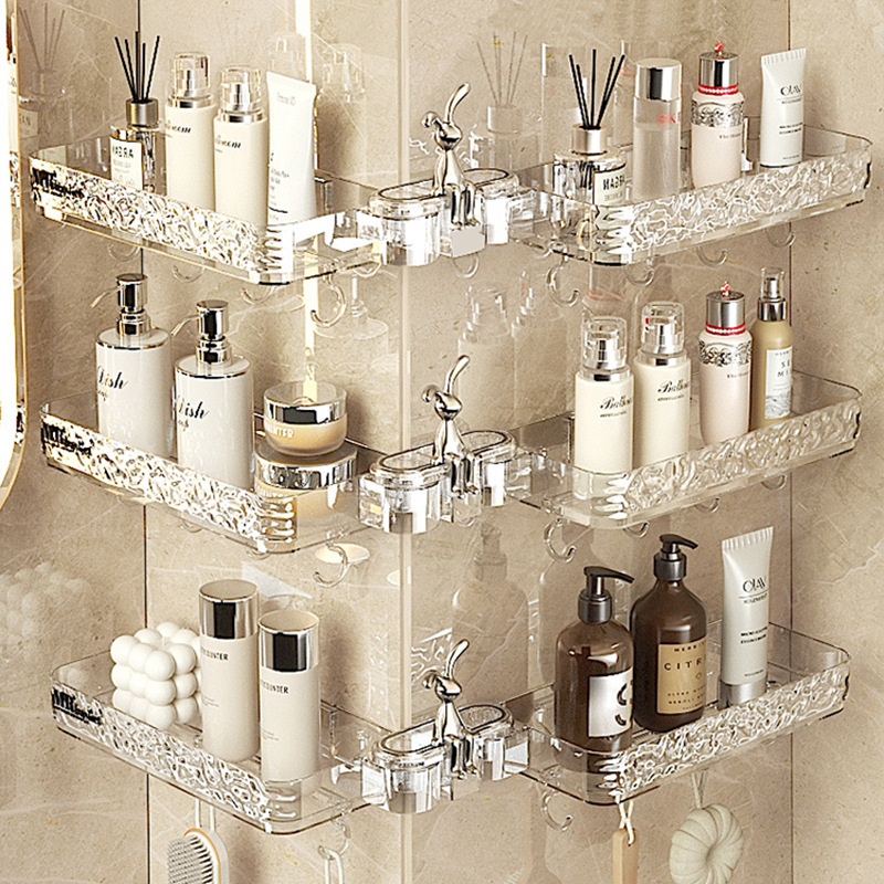 Giá để đồ góc phòng tắm không đục lỗ, Giá để đồ phòng tắm, bồn rửa nhà vệ sinh, Giá để đồ góc treo tường