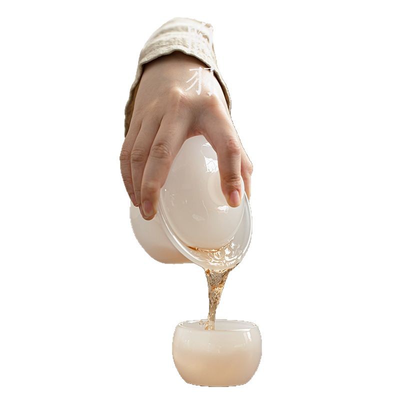 Cốc trà có nắp ba màu, cốc trà, bộ trà thủy tinh chống bỏng một tay, bát trà, bát có nắp sứ ngọc trắng, cao cấp có nắp