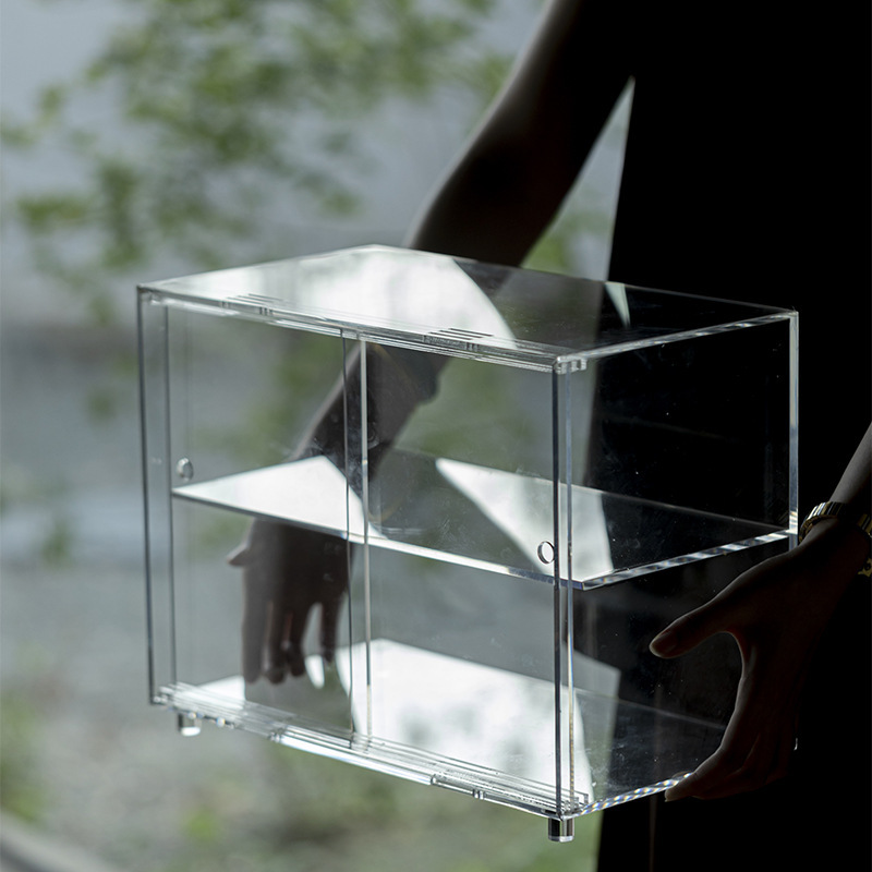 Cửa trượt acrylic khay trà bộ trà lưu trữ trưng bày kệ Bogu giá để đồ trong nhà chống bụi