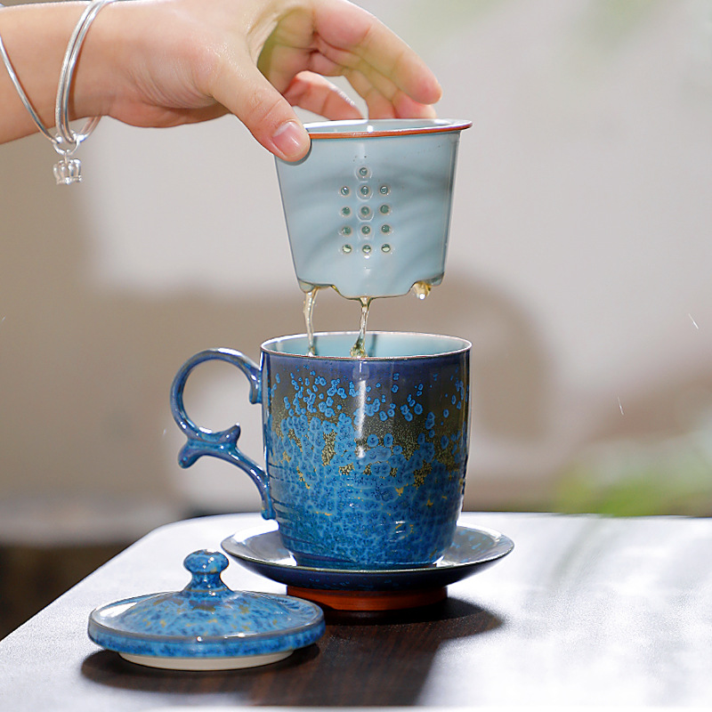 Tang She Zhang Jinxi Floating Jade Blue Jade Tea Tách tách trà cao cấp Cốc lọc nước văn phòng gốm sứ
