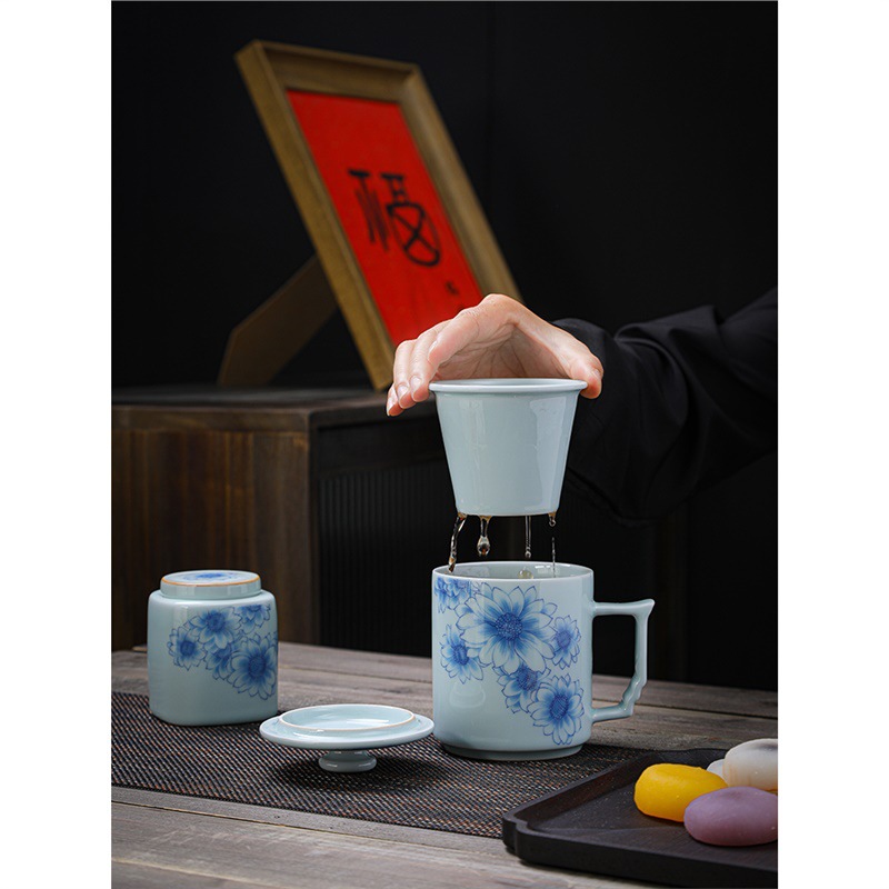 Cốc pha trà văn phòng cá nhân dành cho nam, cốc lọc trà bằng gốm sứ đặc biệt dành cho trà, quà lưu niệm di động