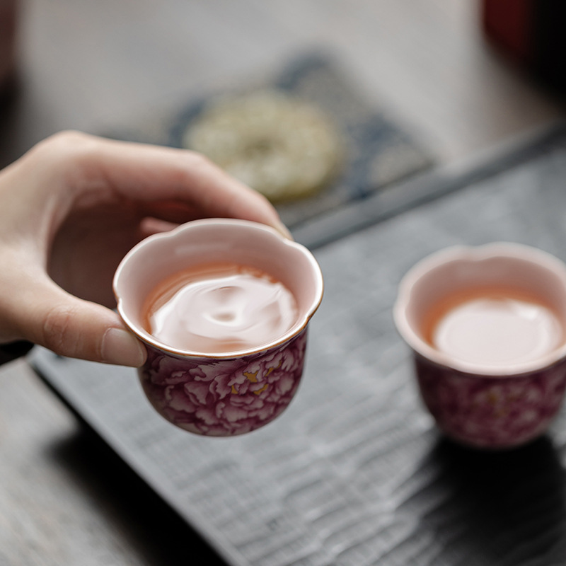 Cốc miệng hoa mẫu đơn Ruyao màu hồng, cốc uống trà gốm sứ gia dụng, cốc chủ nhân, sản phẩm đặc biệt dành cho nữ, cốc trà có thể mở và nâng
