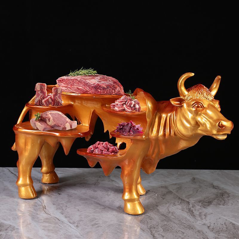 Nhựa vàng hình con bò khô đá đặc trưng nổi tiếng trên Mạng Nhà hàng Lẩu sáng tạo đĩa thịt nướng quan niệm nghệ thuật bộ đồ ăn chủ đề hình con bò