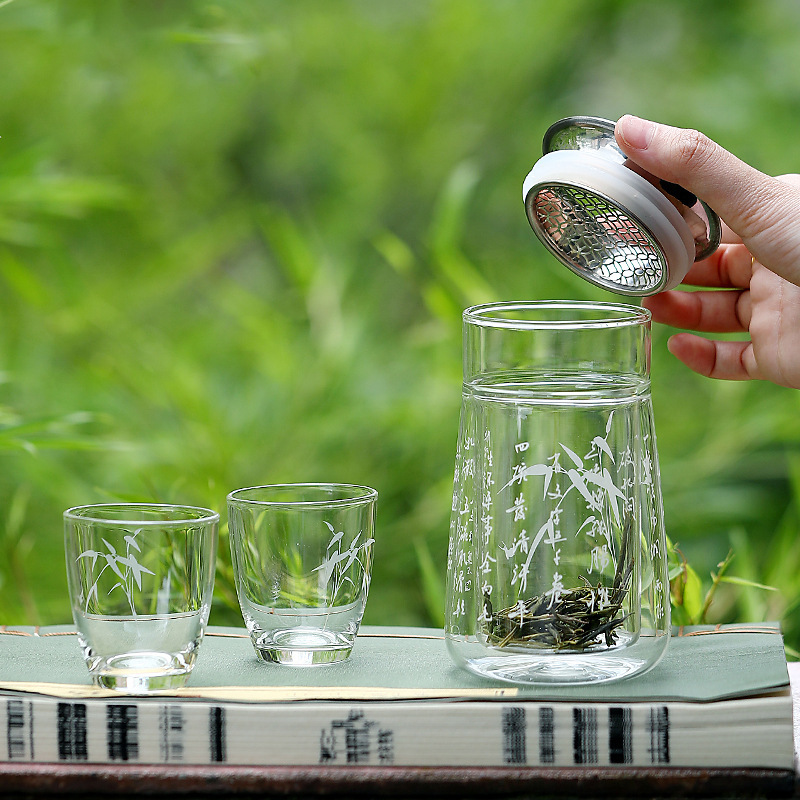 Bộ ấm trà thủy tinh trong suốt di động bằng borosilicate mới 2024