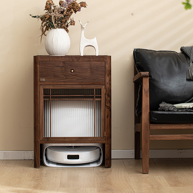 Tủ đựng đồ gỗ nguyên khối kiểu Trung Quốc mới dựa vào tường, tủ phòng khách đơn giản hiện đại, tủ đựng trà, màu óc chó