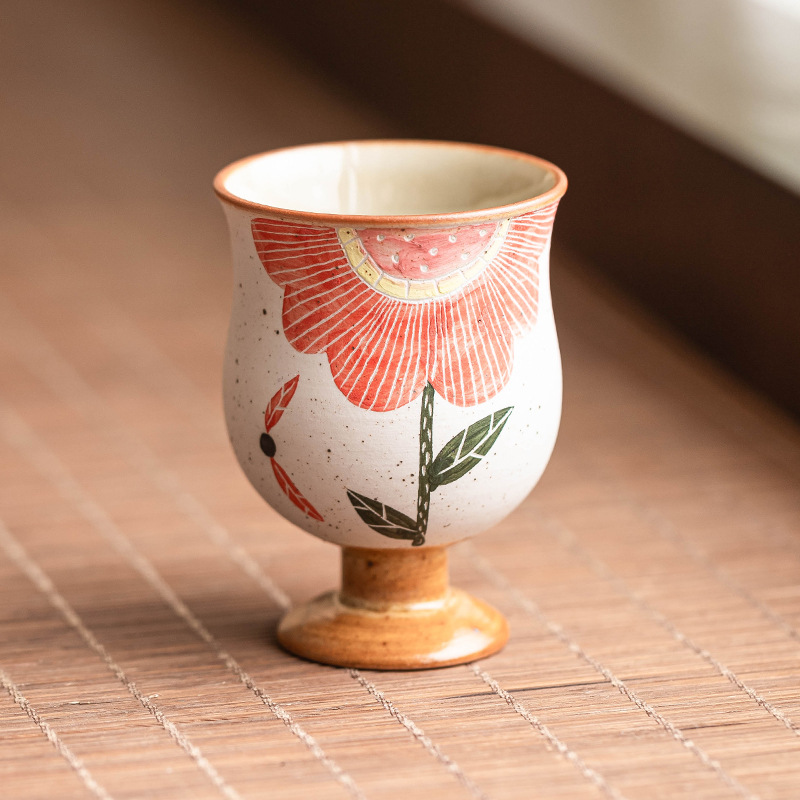 Cốc hoa hướng dương chạm khắc màu hồng, cốc trà gốm sứ, cốc chủ nhân gia đình, cốc trà chuyên dụng cá nhân cao cấp, cốc đơn