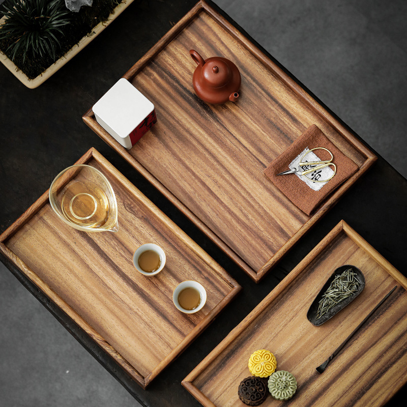 Bộ ấm trà kiểu Nhật khay đựng trà Gỗ Óc Chó khay đựng bọt khô gia dụng khay tre hình chữ nhật khay nhà hàng khách sạn khay nướng