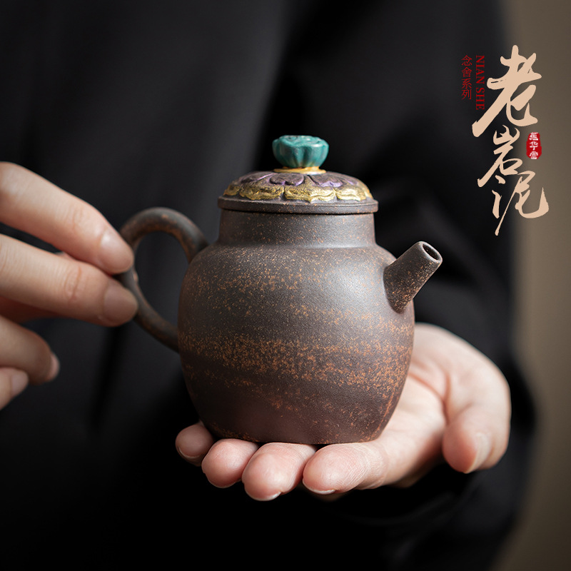 Ấm trà sen thiền bùn đá cũ ấm trà gốm sứ hộp quà tặng bộ trà kungfu cổ điển văn phòng gia dụng ấm pha trà