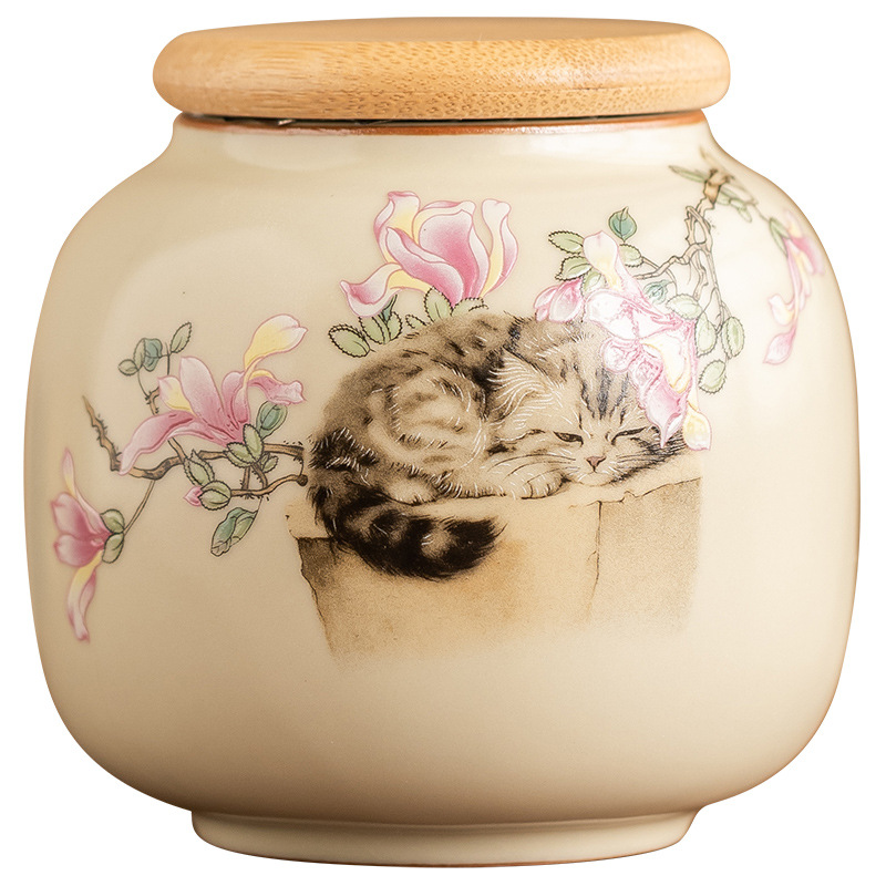 Bình trà sứ Ru kiểu Trung Quốc, bình trà nhỏ cao cấp, bình đựng trà chống ẩm kín, bình rỗng, hộp quà đơn