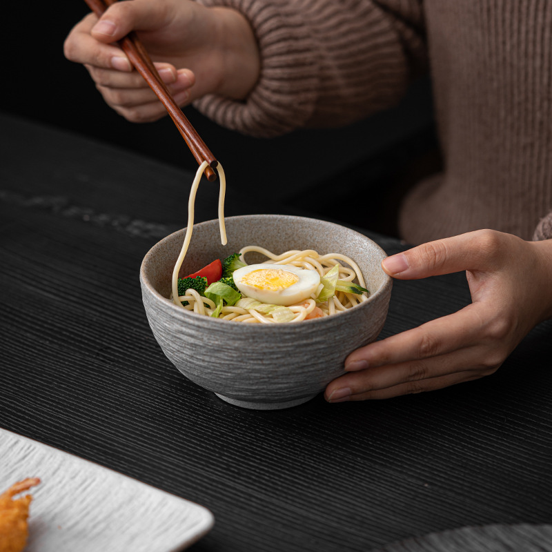 Bát ăn hoa văn đá mờ bát gốm sứ màu đen Bát nhỏ đơn giản bát cơm kiểu Nhật bát canh gia dụng bát mì Bộ đồ ăn