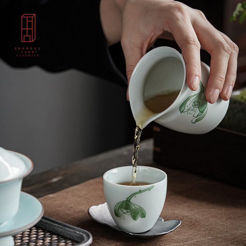 Bộ trà men ngọc vẽ tay, tách trà Kung Fu, tách trà, tách trà, tách chủ nhân cá nhân, tách trà gốm sứ