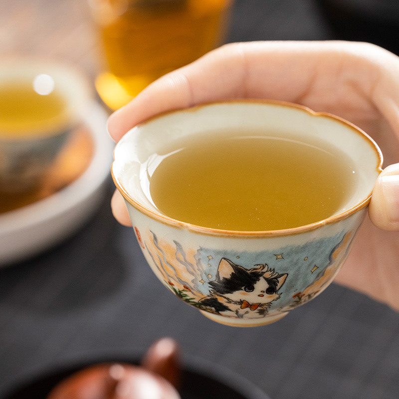 Cốc trà miệng mèo dễ thương Ruyao cốc chủ sở hữu cốc gốm sứ đặc biệt cá nhân cốc trà mở cốc trà men đá nứt