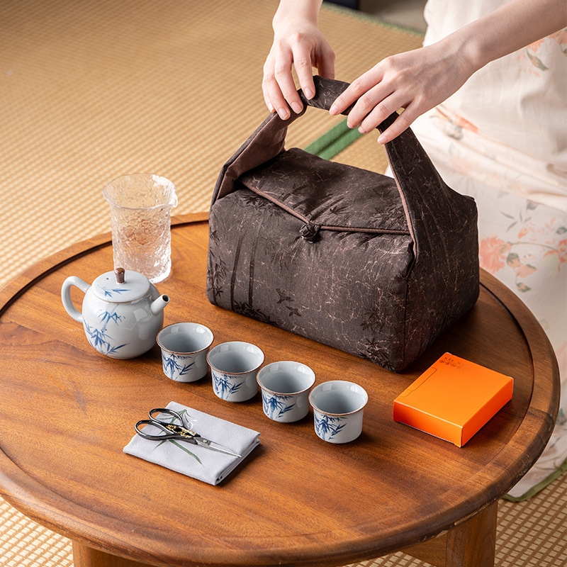 Túi đựng đồ bảo vệ dày dặn một bình nhiều cốc xách tay túi đựng đồ bộ trà du lịch ngoài trời cổ điển kiểu Trung Quốc xách tay xách tay