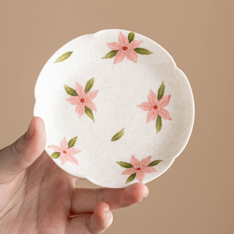 Lót tách trà gốm hoa anh đào trắng mỏ đá, cốc trà cổ điển kiểu Trung Quốc, phụ kiện bộ trà Kung Fu, lót trà cách nhiệt, đĩa trà