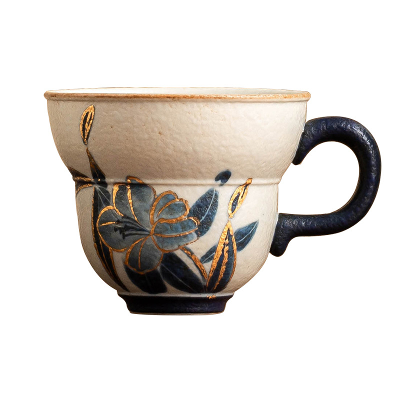 Cốc trà gốm sứ đá lửa trắng xanh, cốc bầu hoa huệ vẽ tay, cốc trà Kung Fu, cốc chủ bộ trà, cốc đơn