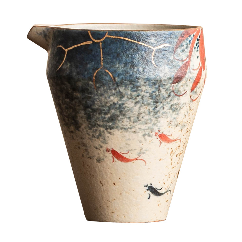 Cốc công bằng gốm sứ đỏ đá lửa trắng xanh tinh khiết vẽ tay vàng hoa sen trà cá koi biển phụ kiện trà Kung Fu dụng cụ pha trà