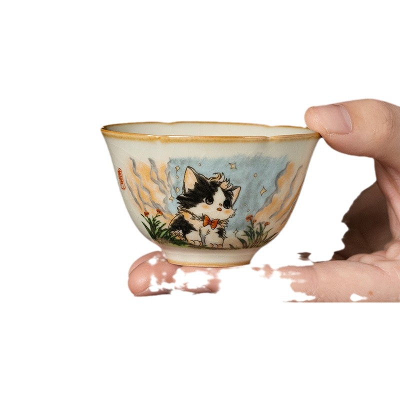 Cốc trà miệng mèo dễ thương Ruyao cốc chủ sở hữu cốc gốm sứ đặc biệt cá nhân cốc trà mở cốc trà men đá nứt