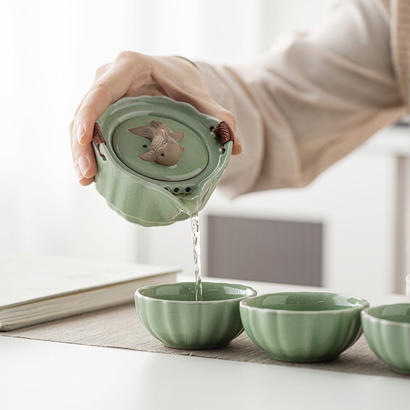 Bộ trà du lịch lò Ru cao cấp xách tay cắm trại ngoài trời nhanh cốc khách Túi Đựng Ấm pha trà