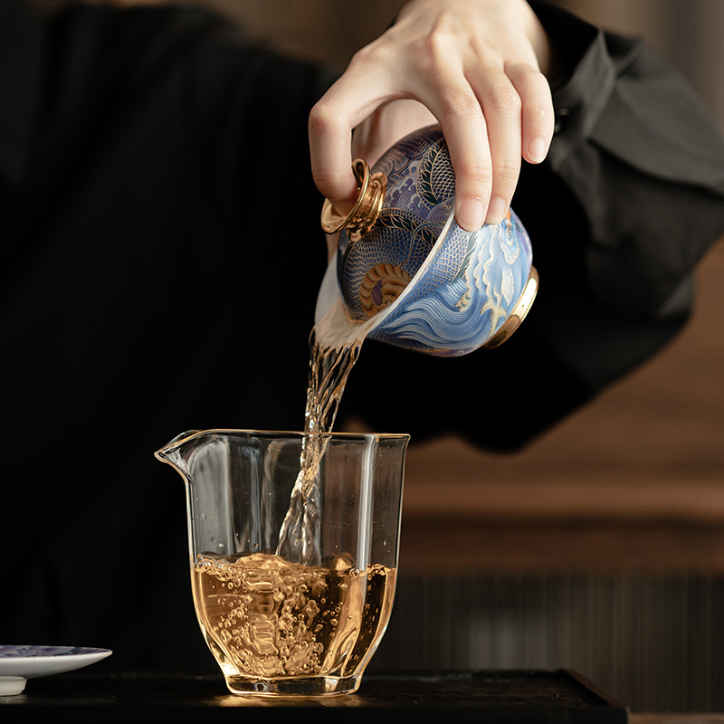 Bát có nắp sứ xanh trắng ngọc bích cốc pha trà men màu gia dụng bát có nắp tam tài cung đình cổ điển bộ trà một Kung Fu