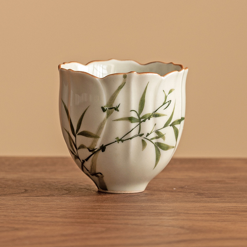 Vẽ tay màu xanh ngọc lục bảo hình hoa trà cốc chủ nhân Cốc gốm sứ Kung Fu uống trà cốc nhỏ tro cây hương thơm cốc trà