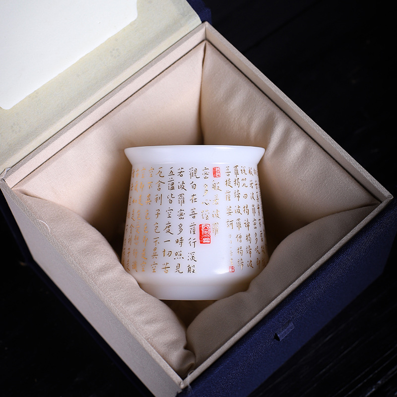 Cốc kinh tim bằng sứ ngọc bích nấu chay Đức Hoa cốc trà Trung Quốc cốc chủ nhân lớn 150ml cốc trà gốm sứ quà tặng