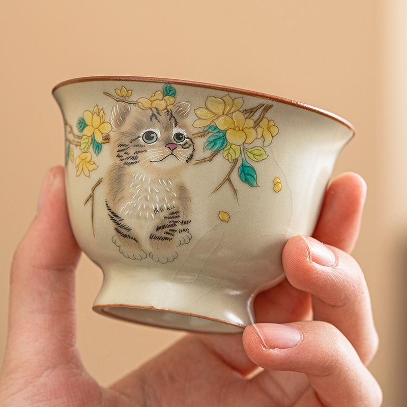 Cốc chủ nhân mèo dễ thương Ruyao cốc đơn cá nhân có thể mở bộ trà Kung Fu gốm sứ Trung Quốc cốc trà nhỏ cốc trà gia dụng