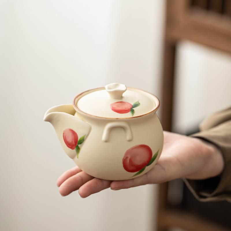 Bộ ấm trà màu vàng kem đào vẽ tay Bộ ấm trà gốm sứ gia dụng Bộ trà hộp quà bộ trà Kung Fu Trung Quốc