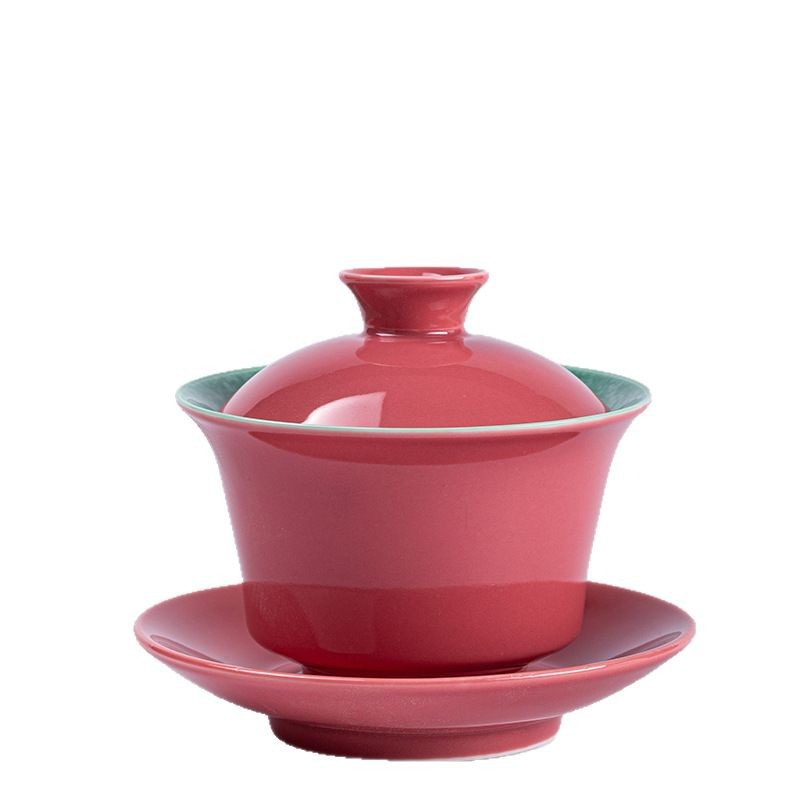 Retro Rouge Handmade Bao Phủ Bát Trà Lớn Sancai Bộ Trà Cảnh Đức Trấn Cưới Gốm Kung Fu Bộ Trà