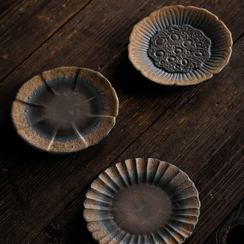 Bán buôn đế lót ly làm thủ công cổ điển, đế cách nhiệt đựng ly trà đất sét đá cũ bằng gốm thô, giá đỡ cốc hoa, phụ kiện Bộ trà Kung Fu gốm sứ