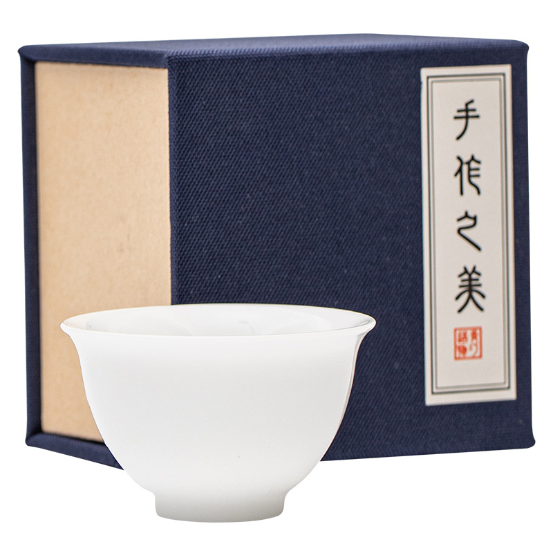 Cốc sứ ngọc bích loại băng, tách trà sứ trắng, tách trà nhỏ, cốc chủ nhân, Bộ trà gốm sứ thủ công, hộp quà