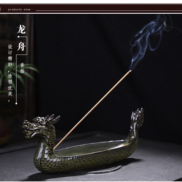 Lư hương dòng thuyền rồng, lư hương dòng 20.5, đồ trang trí chân đế bằng gỗ đàn hương bằng sứ linh tinh xảo