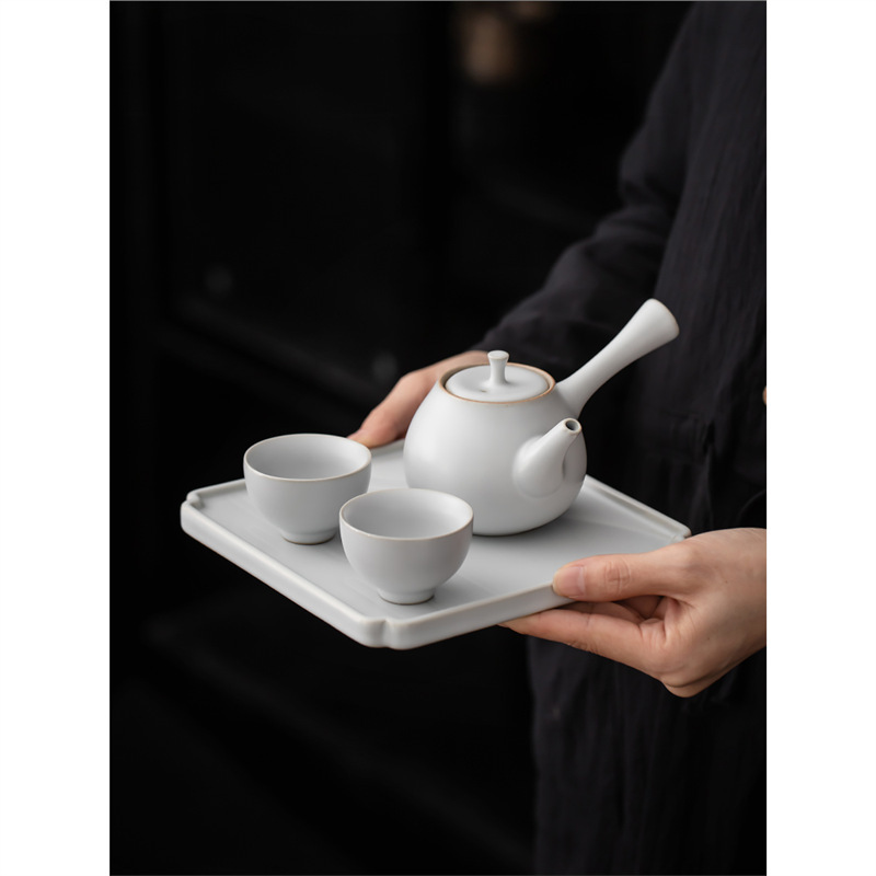 Khay pha trà khô gốm sứ khay đựng trà gia dụng bàn trà vuông nhỏ khay trà bàn pha trà trắng cổ điển bàn pha trà khô