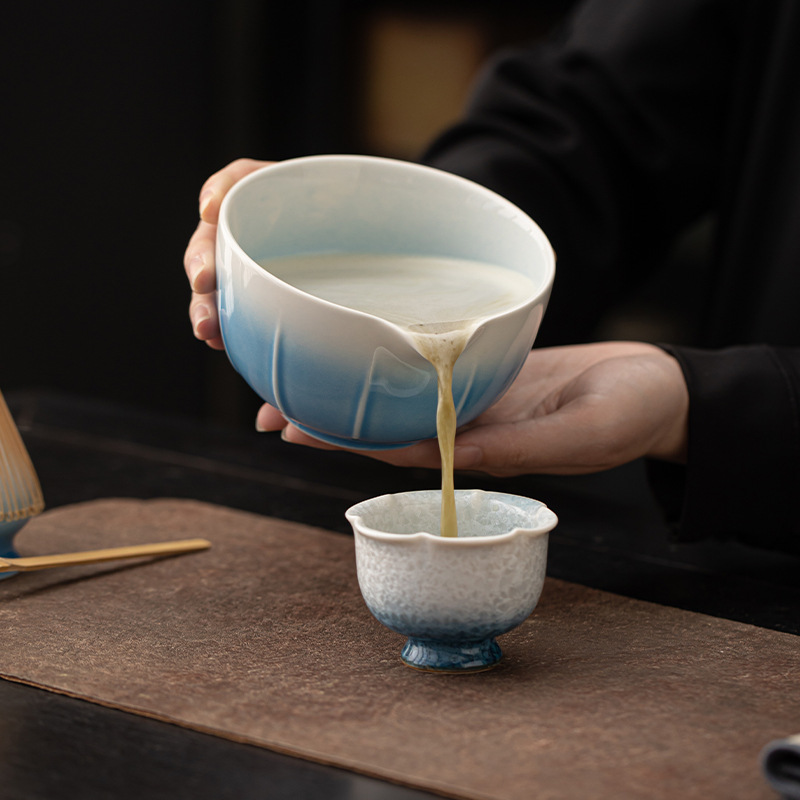 Bộ tám món Matcha có cạnh dưa sáng tạo, bát Matcha gốm sứ gradient, bàn chải trà, sàng bột, phụ kiện lọc, máy khuấy bọt