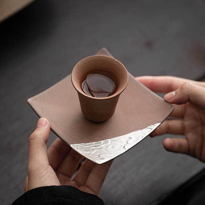Tấm lót ly lát gạch bùn đá cũ trống rỗng Tấm Lót Cách Nhiệt mạ bạc làm bằng tay Tấm lót ấm chân cao bàn chân bàn ngâm khô nhỏ kiểu Nhật