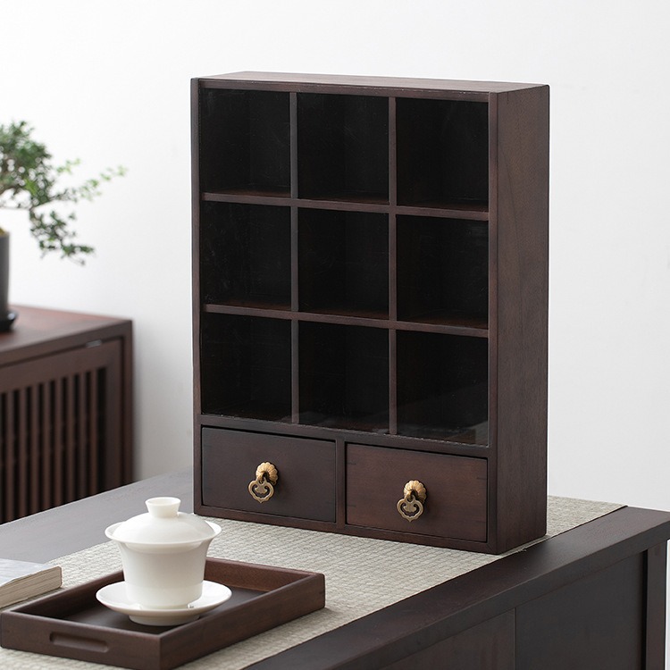 Giá Để Đồ Gỗ Óc Chó Duobao Pavilion Bộ ấm trà nhỏ đồ cổ bằng gỗ rắn Jiugongge Bogu Giá trưng bày Giá để đồ