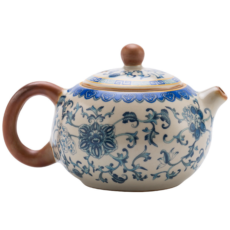 Bộ dụng cụ pha trà Kung Fu lò Ru màu xanh và trắng dụng cụ pha trà văn phòng cao cấp sang trọng nhẹ gia dụng ấm pha trà kèm theo quà tặng