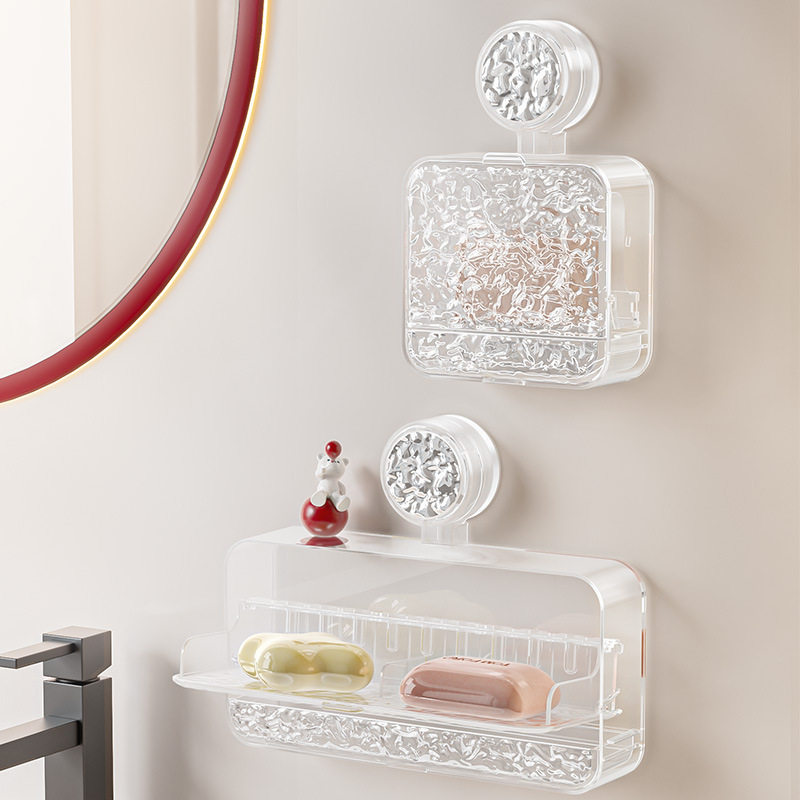 Hộp đựng xà phòng cốc hút treo tường hộp đựng xà phòng không đục lỗ giá để đồ dùng trong phòng tắm gia đình có nắp bàn rửa ráo nước để đồ