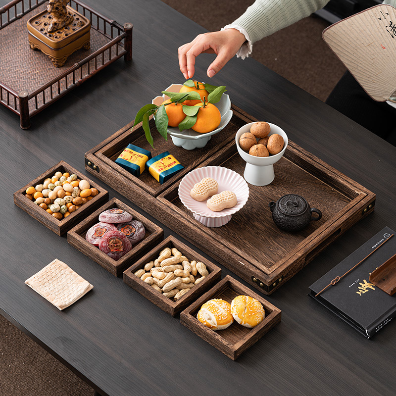 Khay đựng trái cây paulownia, khay đựng cà phê phòng khách gia dụng, khay đựng trái cây ăn vặt kiểu Trung Quốc, khay đựng trái cây, khay đựng bánh ngọt trà chiều
