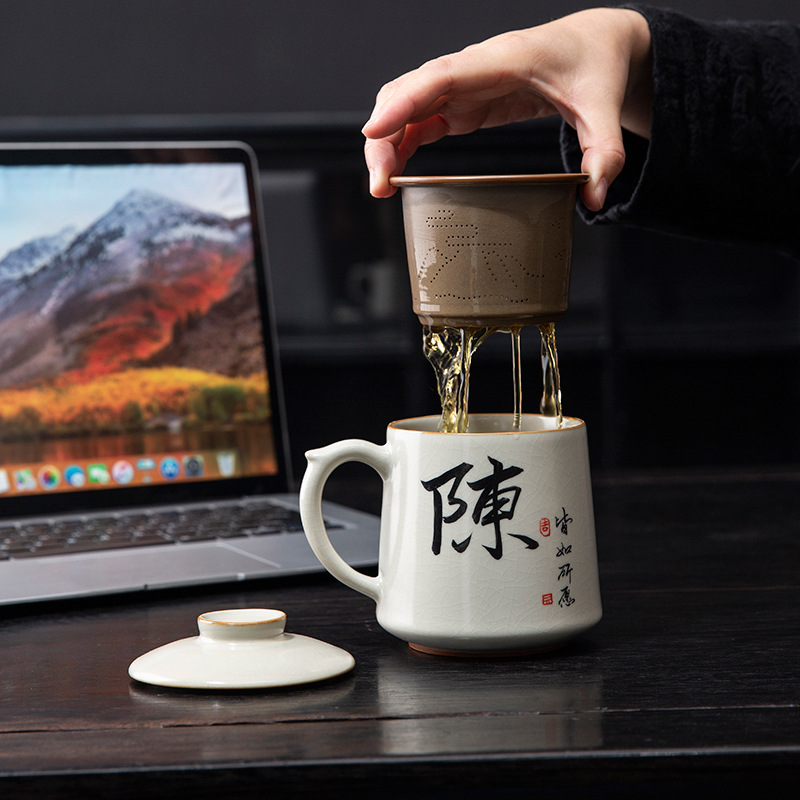 Cốc văn phòng họ viết tay Ruyao tách trà nước tách trà gốm sứ mở cao cấp cốc pha trà cá nhân quà lưu niệm