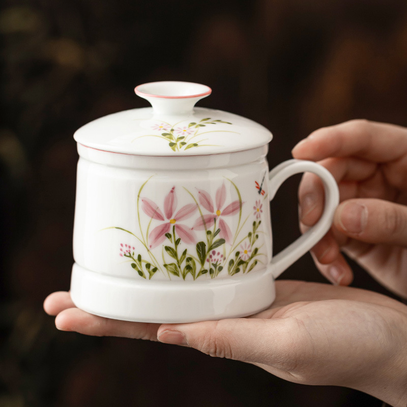 Vẽ tay hoa cúc chuồn chuồn cốc văn phòng cốc uống nước gia dụng gốm cốc pha trà dung tích lớn cốc tách nước trà đơn