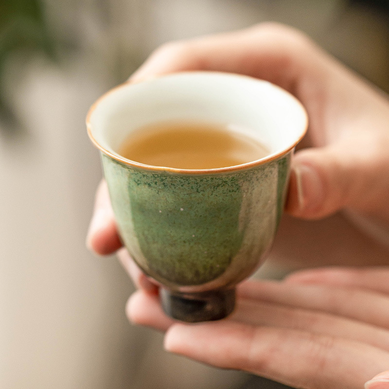 Cốc trà biến đổi màu ngọc lam bầu trời đầy sao cao chân hoa thần cốc chủ nhân cốc làm bằng tay phong cách Trung Quốc cổ điển cốc trà cốc trà