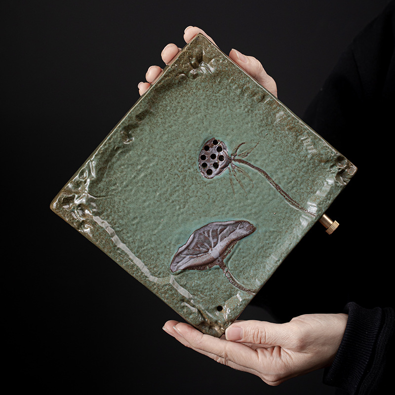 Ấm tráng men bằng sắt mạ vàng kiểu Nhật, ấm gốm thô, đệm ấm nhỏ, gốm cổ điển, trữ nước và thoát nước, giá đỡ ấm hai mục đích